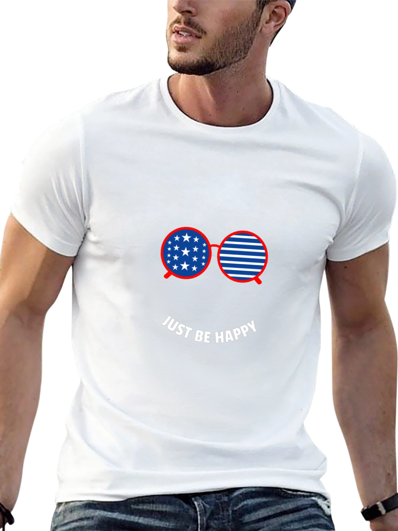 Just Be Happy American Flag Glasses Graphic Tee