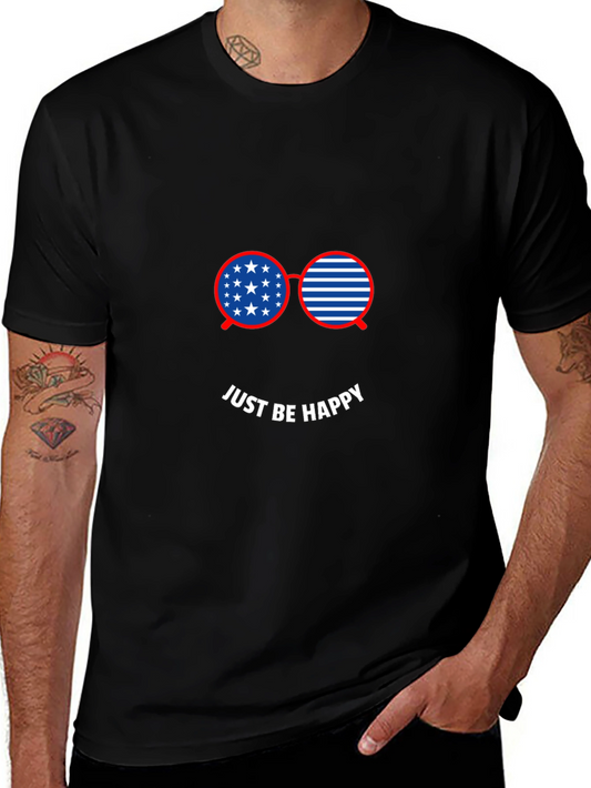 Just Be Happy American Flag Glasses Graphic Tee