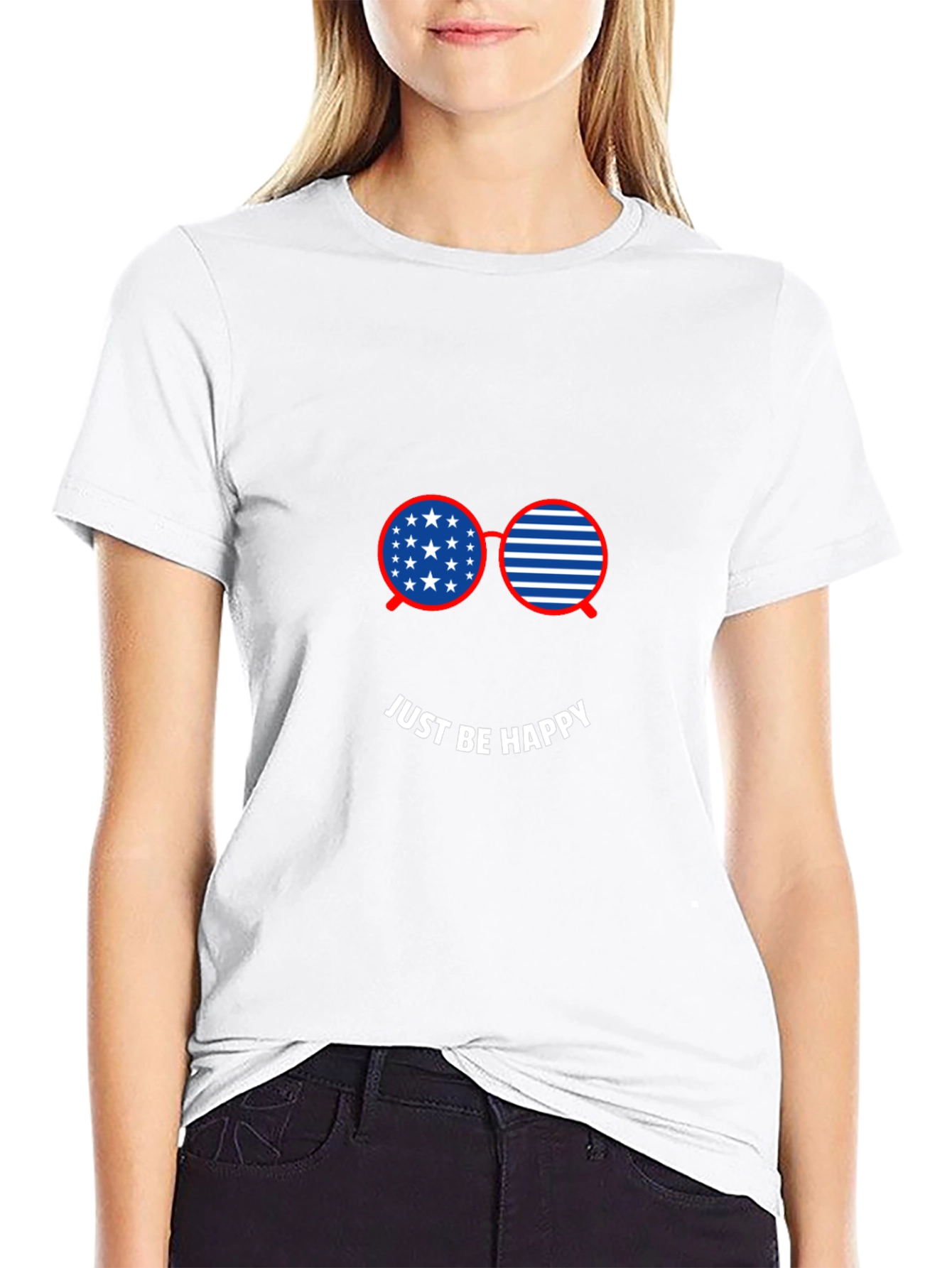Just Be Happy American Flag Glasses Graphic Tee