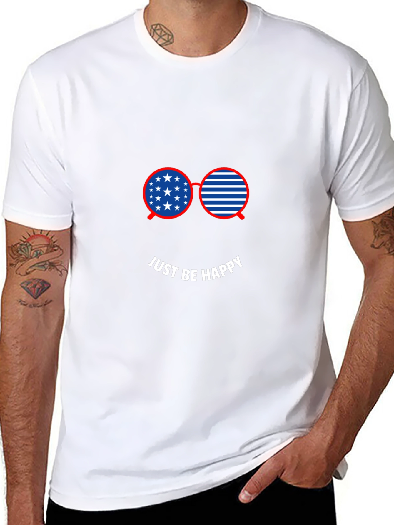 Just Be Happy American Flag Glasses Graphic Tee