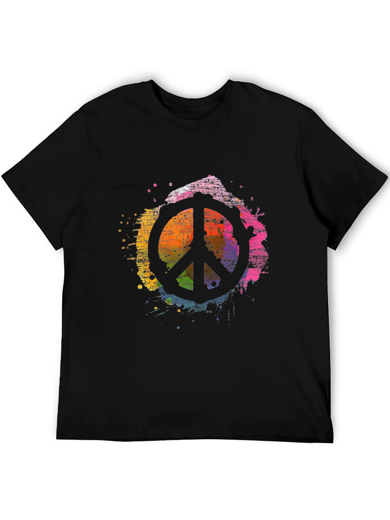 Peace Sign Rainbow Splatter Black T-Shirt