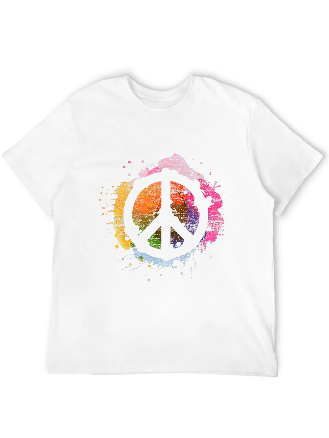 Peace Sign Rainbow Splatter Black T-Shirt