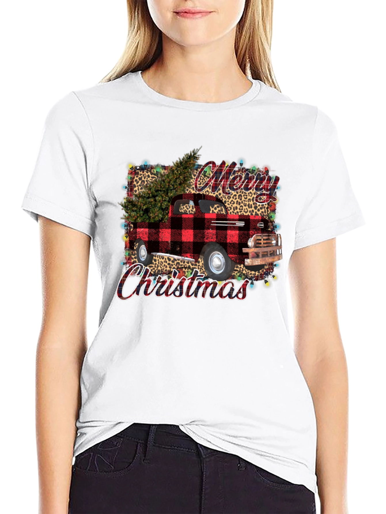 Merry Christmas Buffalo Plaid Truck T-Shirt
