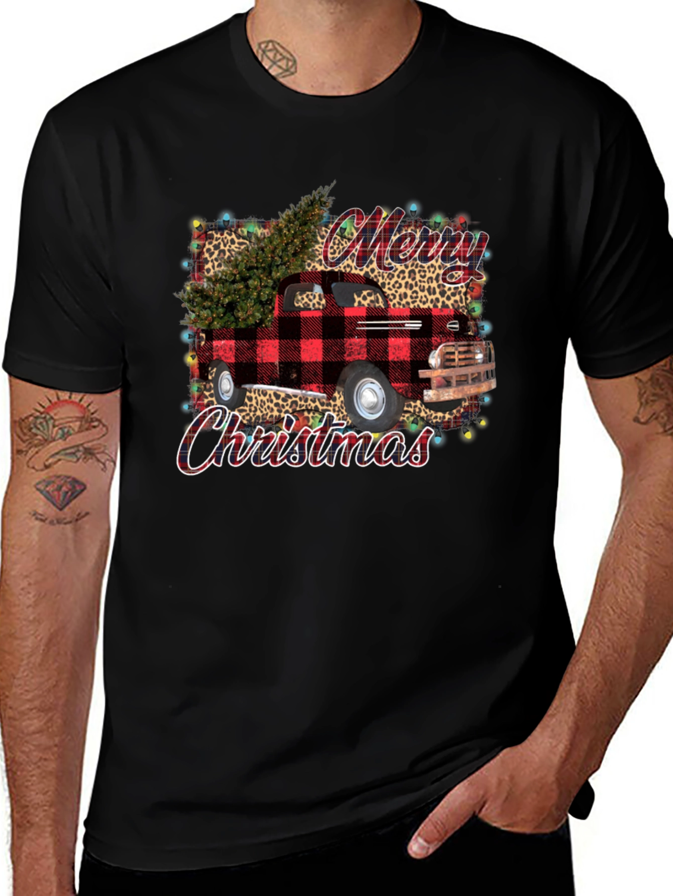 Merry Christmas Buffalo Plaid Truck T-Shirt