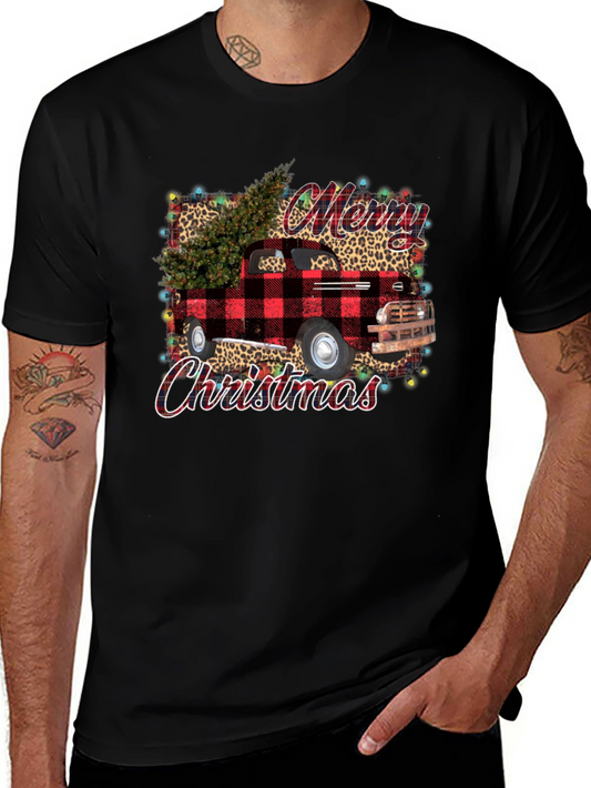 Merry Christmas Buffalo Plaid Truck T-Shirt