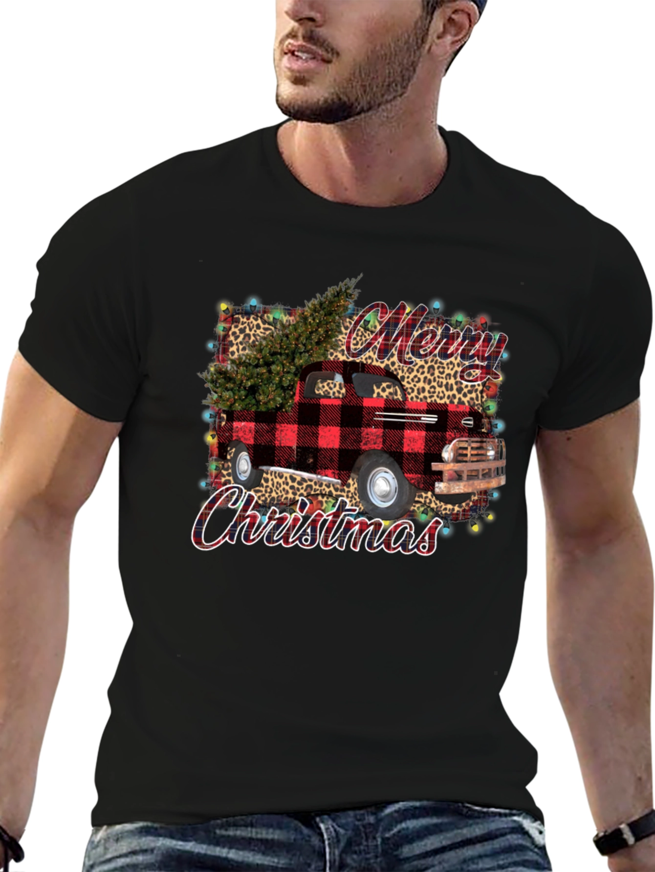 Merry Christmas Buffalo Plaid Truck T-Shirt