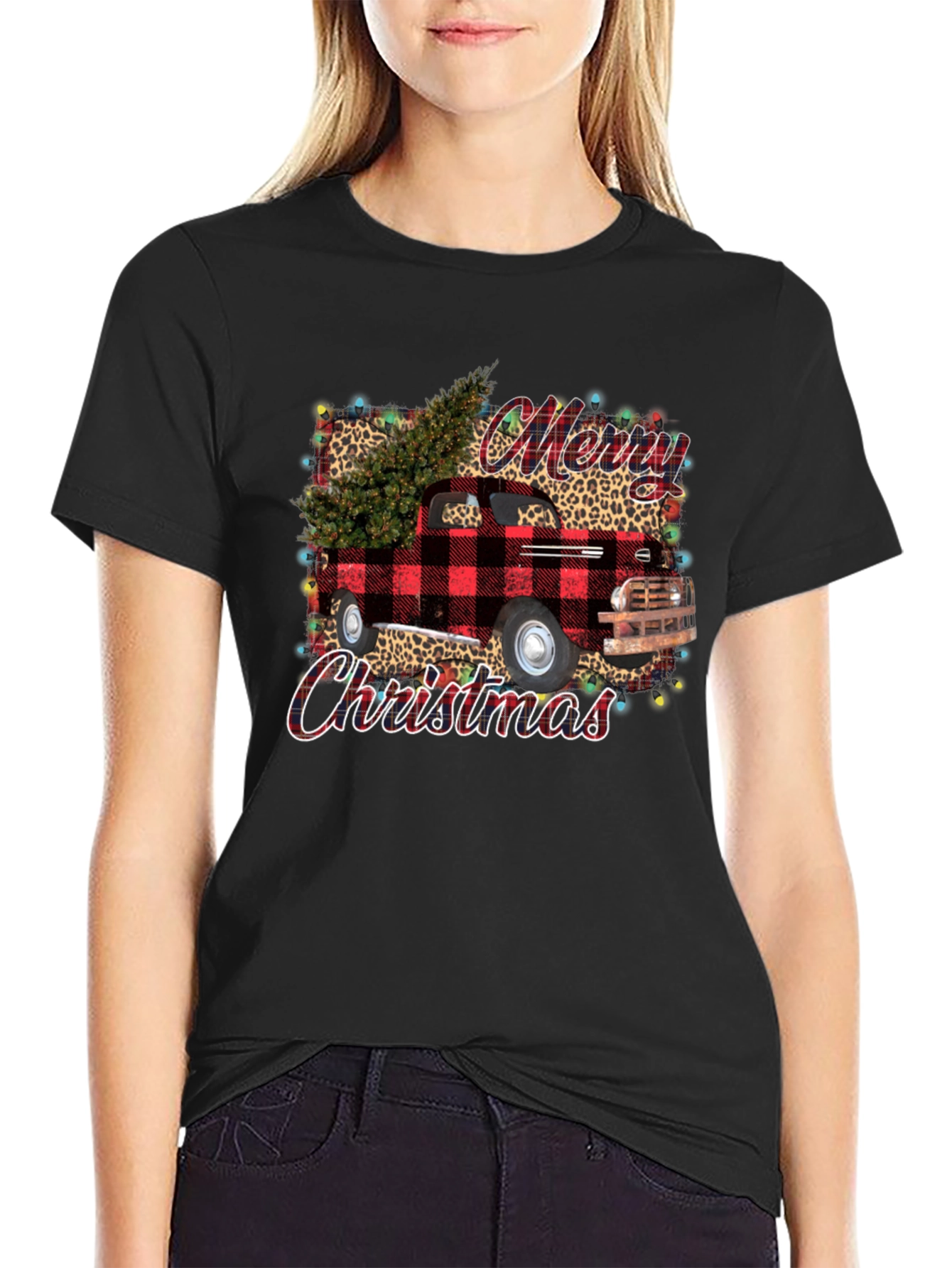 Merry Christmas Buffalo Plaid Truck T-Shirt