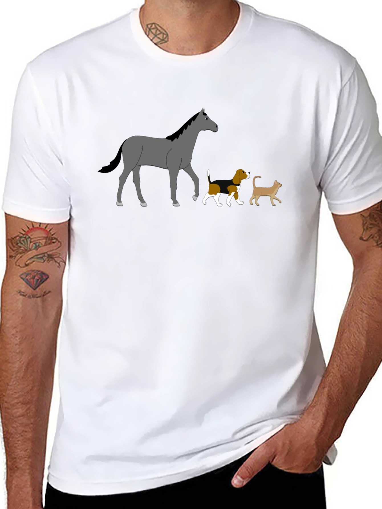 Horse Dog Cat Black T-Shirt
