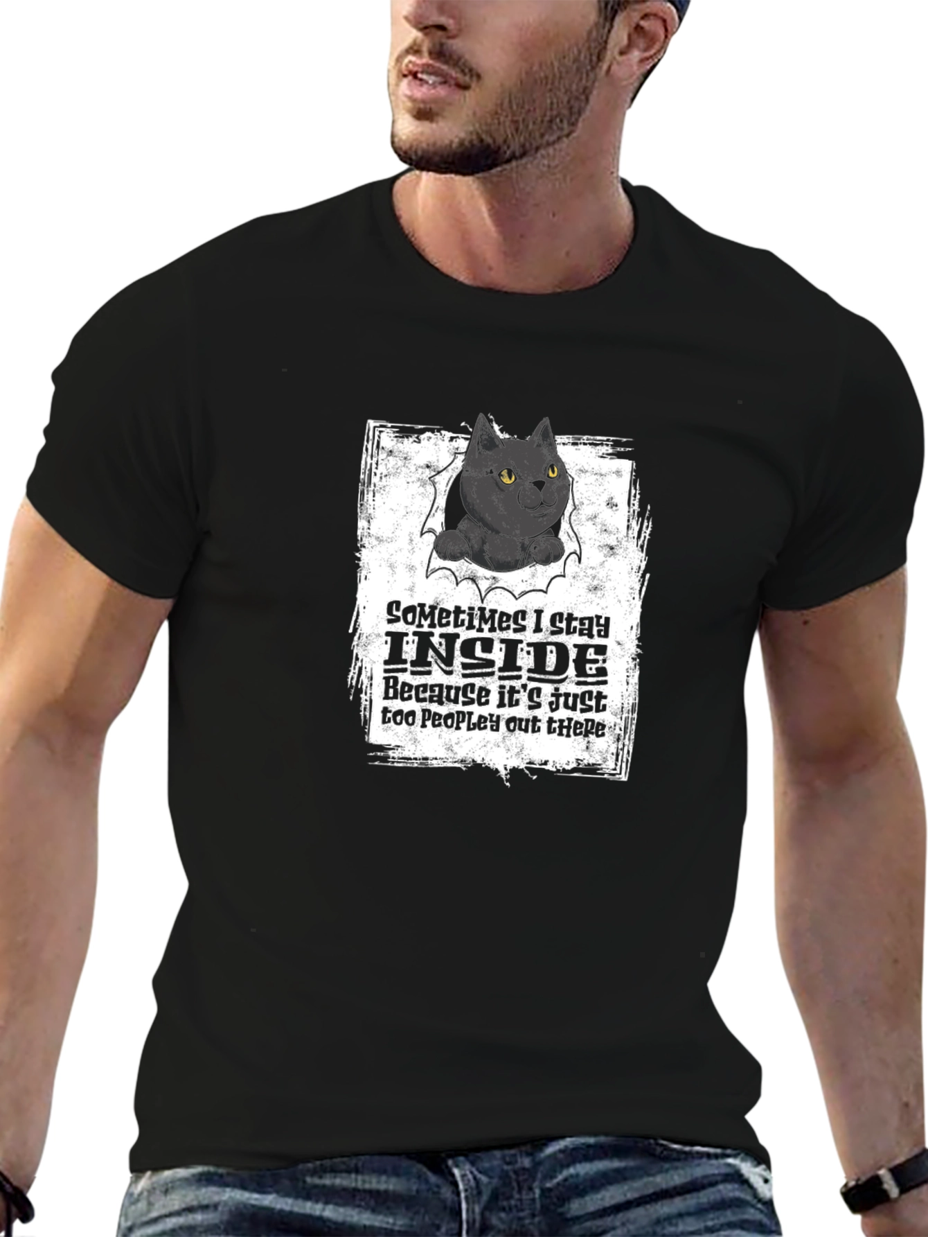 Black Cat Graphic T-Shirt: Introvert Humor Tee