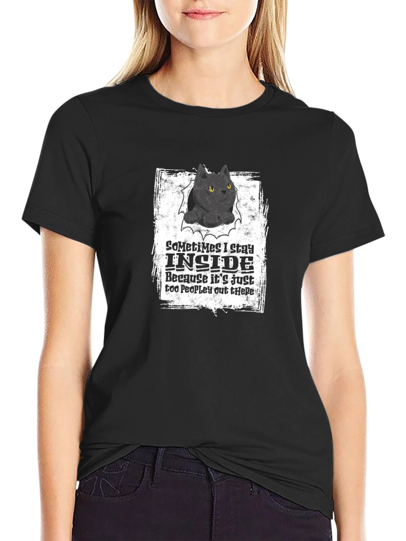 Black Cat Graphic T-Shirt: Introvert Humor Tee