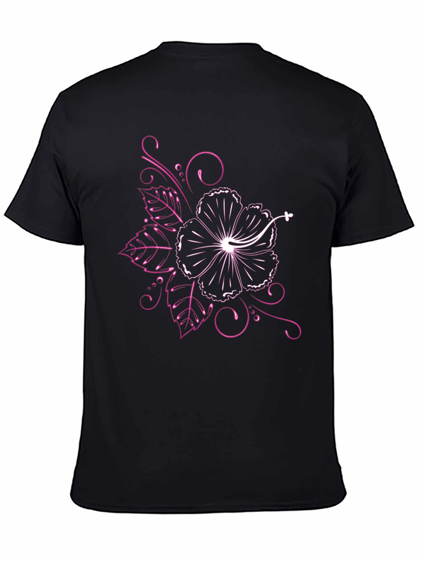 Black T-Shirt with Floral Hibiscus Design