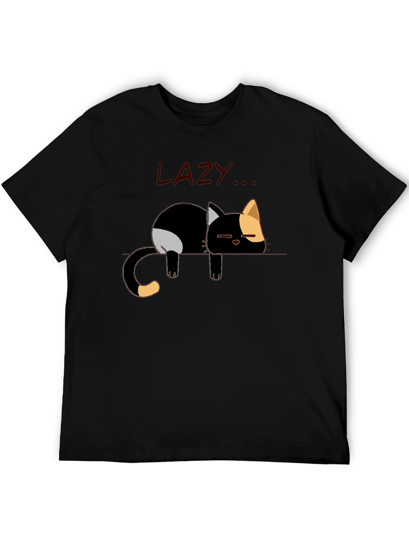 Lazy Cat Graphic Tee - Black Cotton Casual Shirt