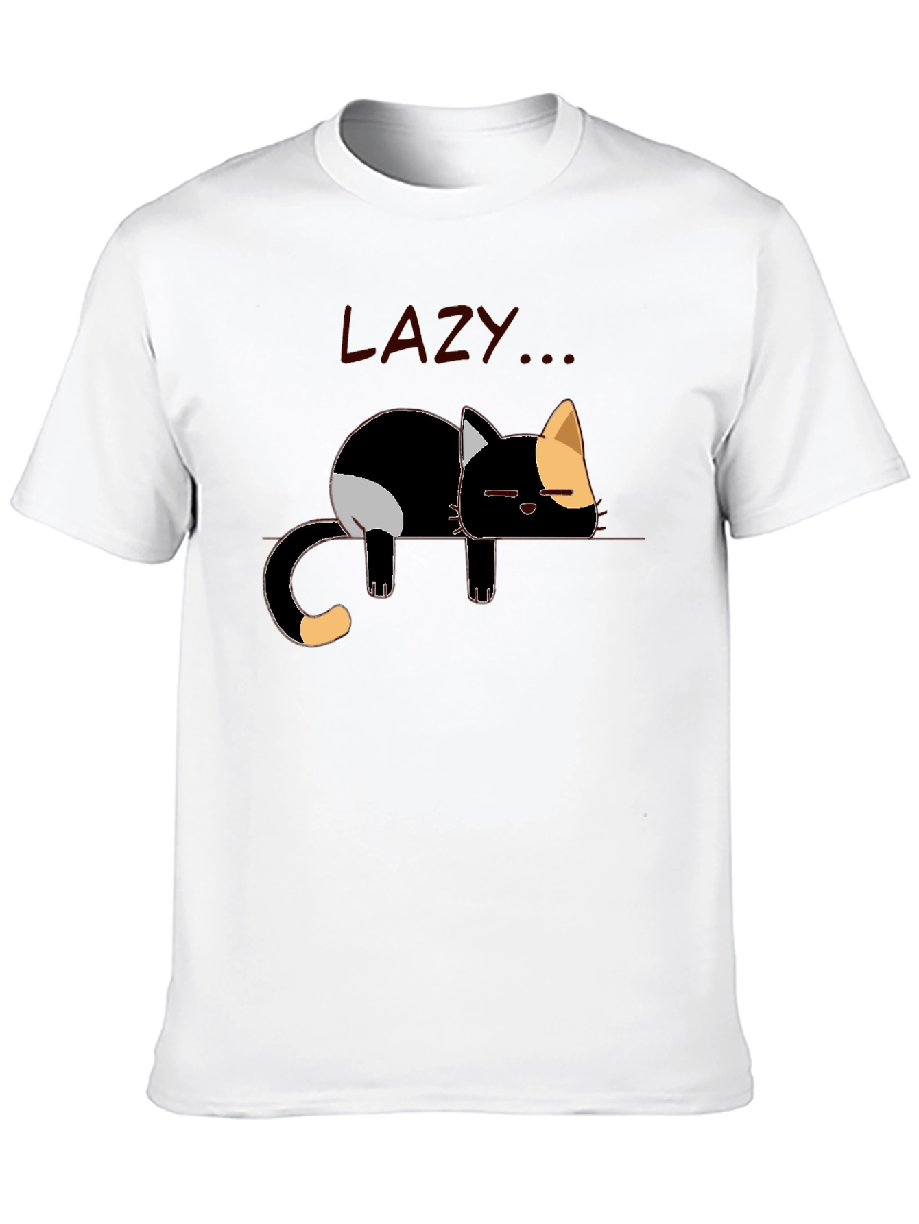 Lazy Cat Graphic Tee - Black Cotton Casual Shirt