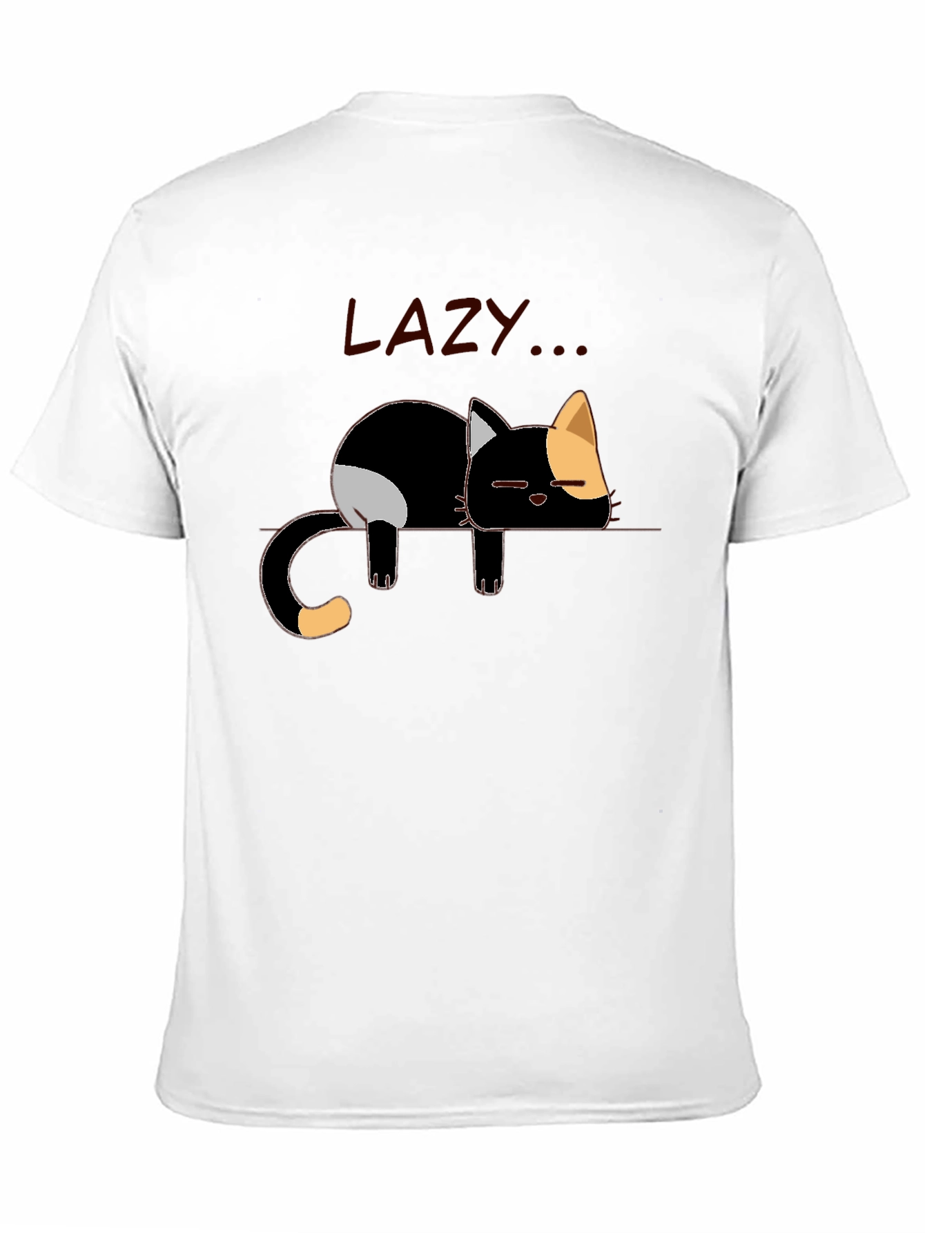 Lazy Cat Graphic Tee - Black Cotton Casual Shirt