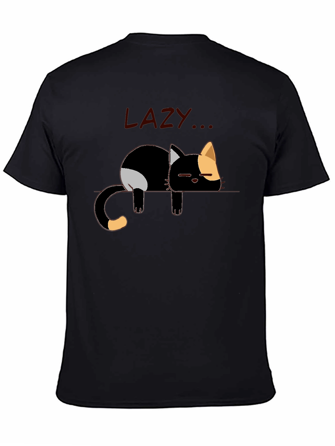Lazy Cat Graphic Tee - Black Cotton Casual Shirt