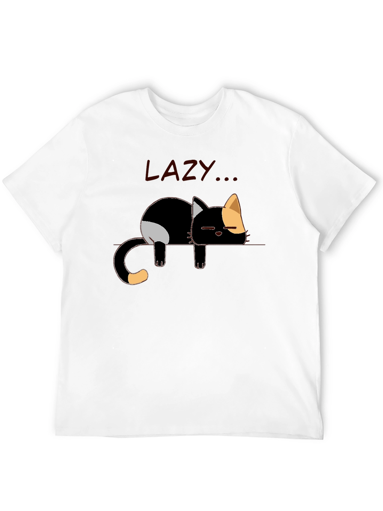 Lazy Cat Graphic Tee - Black Cotton Casual Shirt