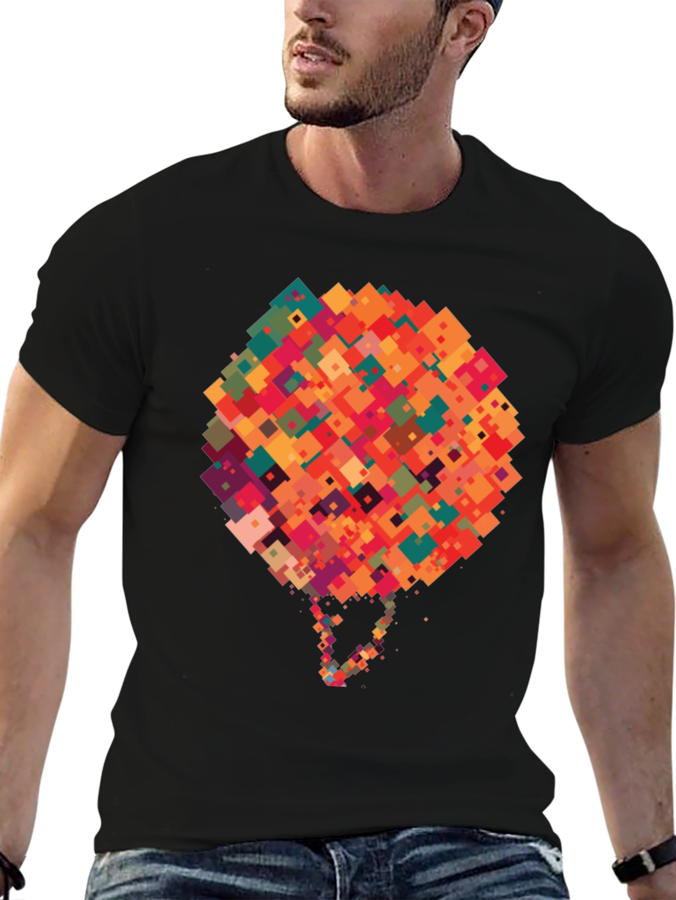 Abstract Pixel Art Graphic Black T-Shirt