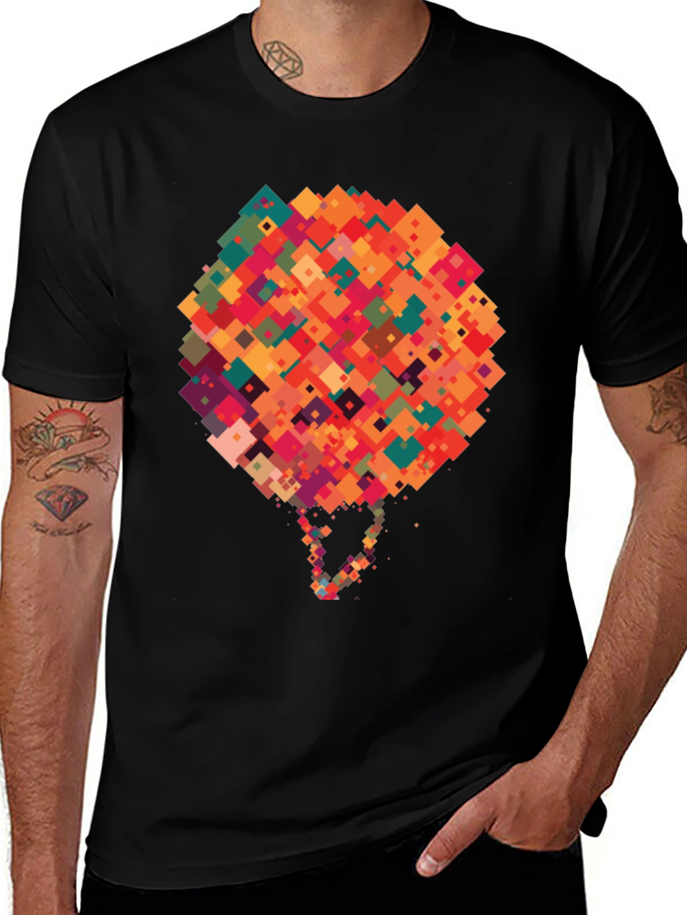 Abstract Pixel Art Graphic Black T-Shirt