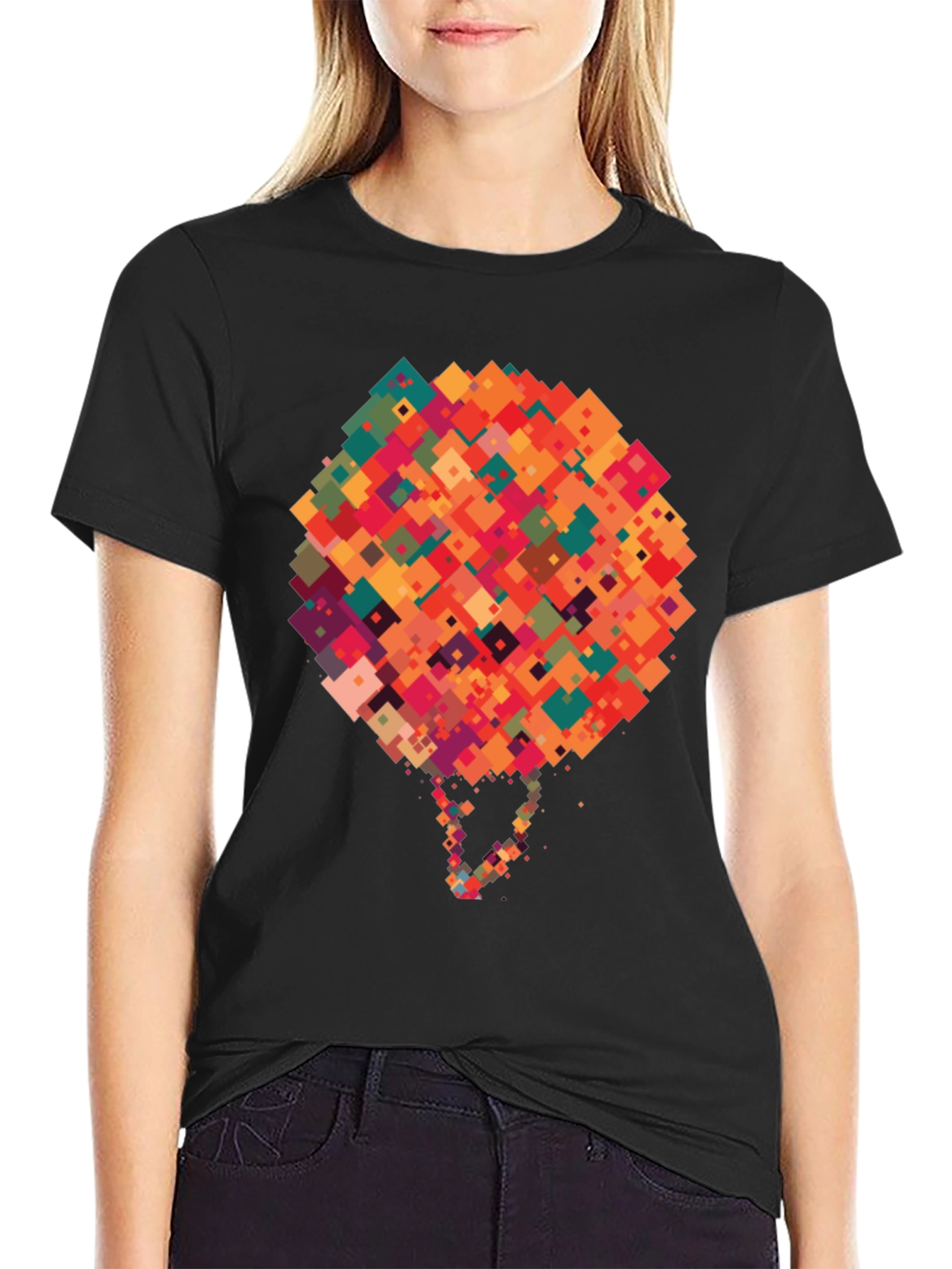 Abstract Pixel Art Graphic Black T-Shirt