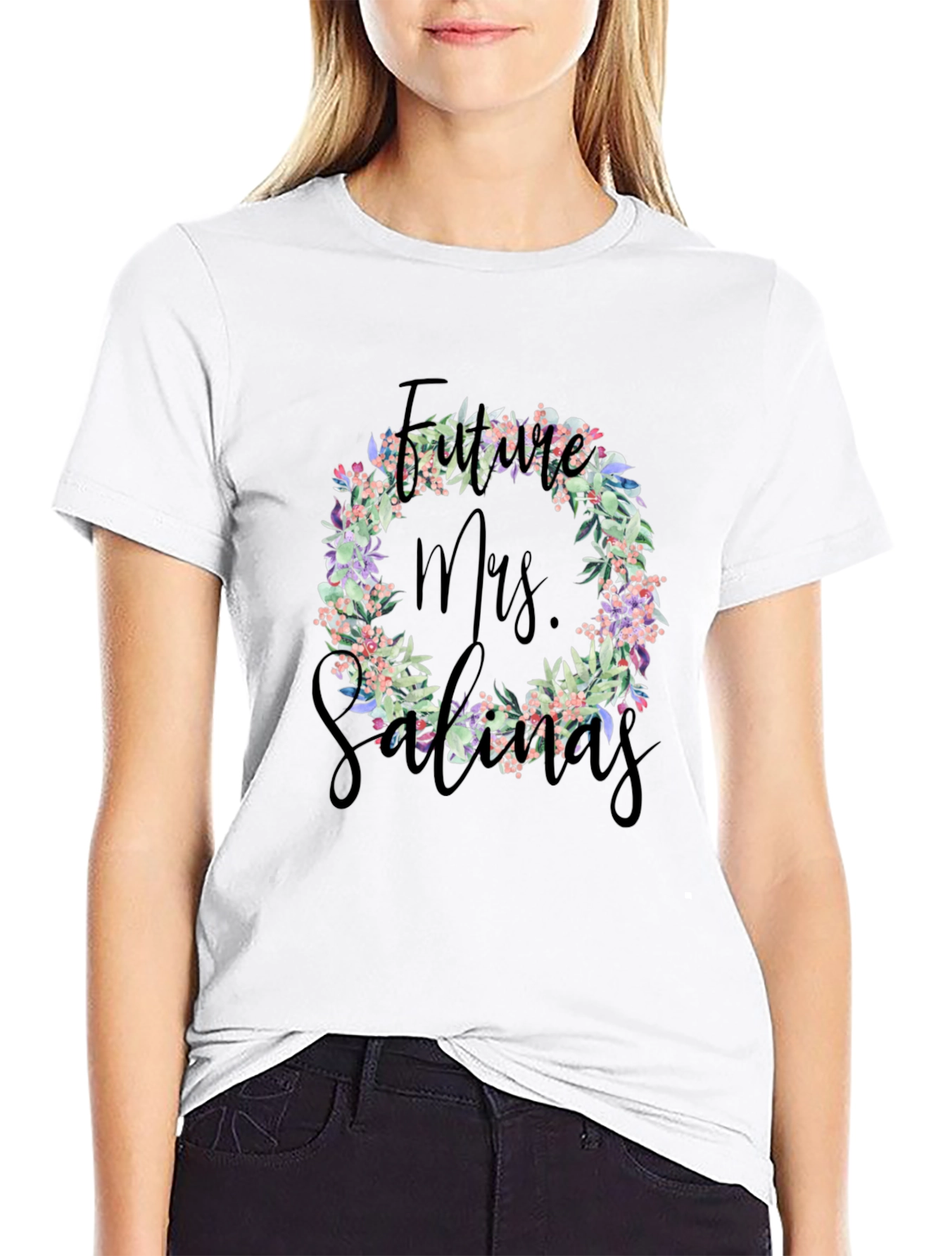 Future Mrs. Salinas Floral Wreath T-Shirt