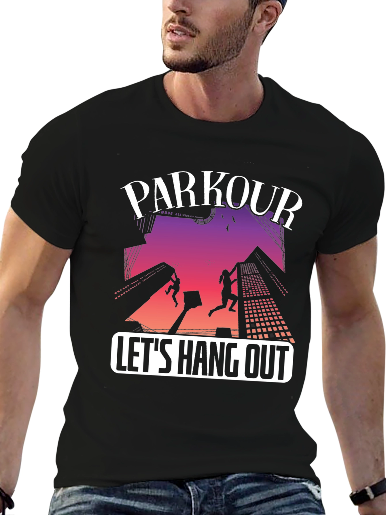 Parkour Lets Hang Out Black Graphic Tee