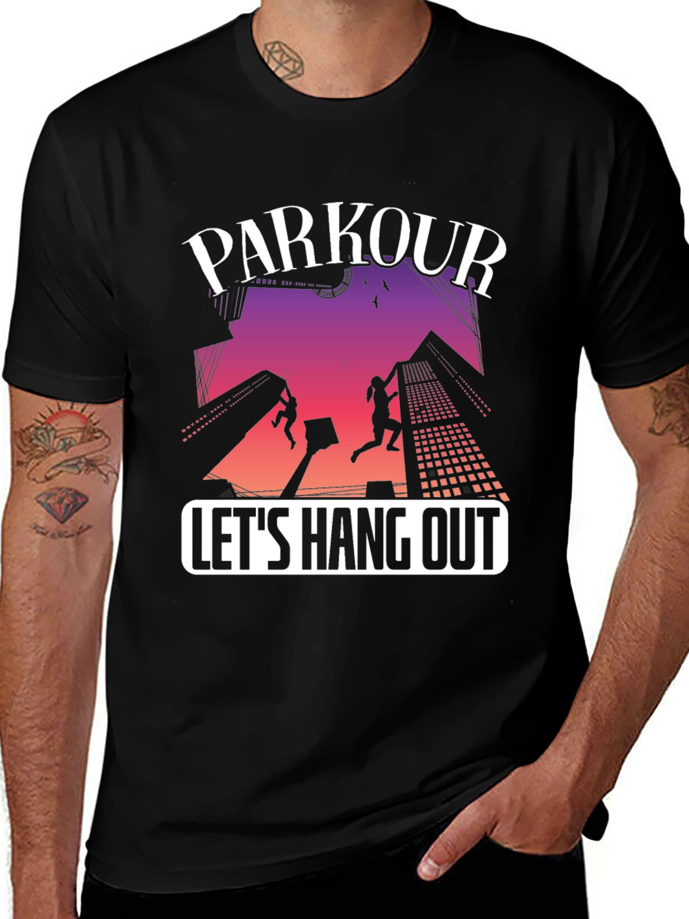 Parkour Lets Hang Out Black Graphic Tee