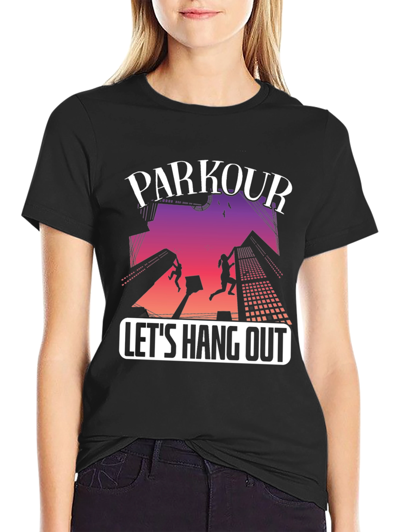 Parkour Lets Hang Out Black Graphic Tee