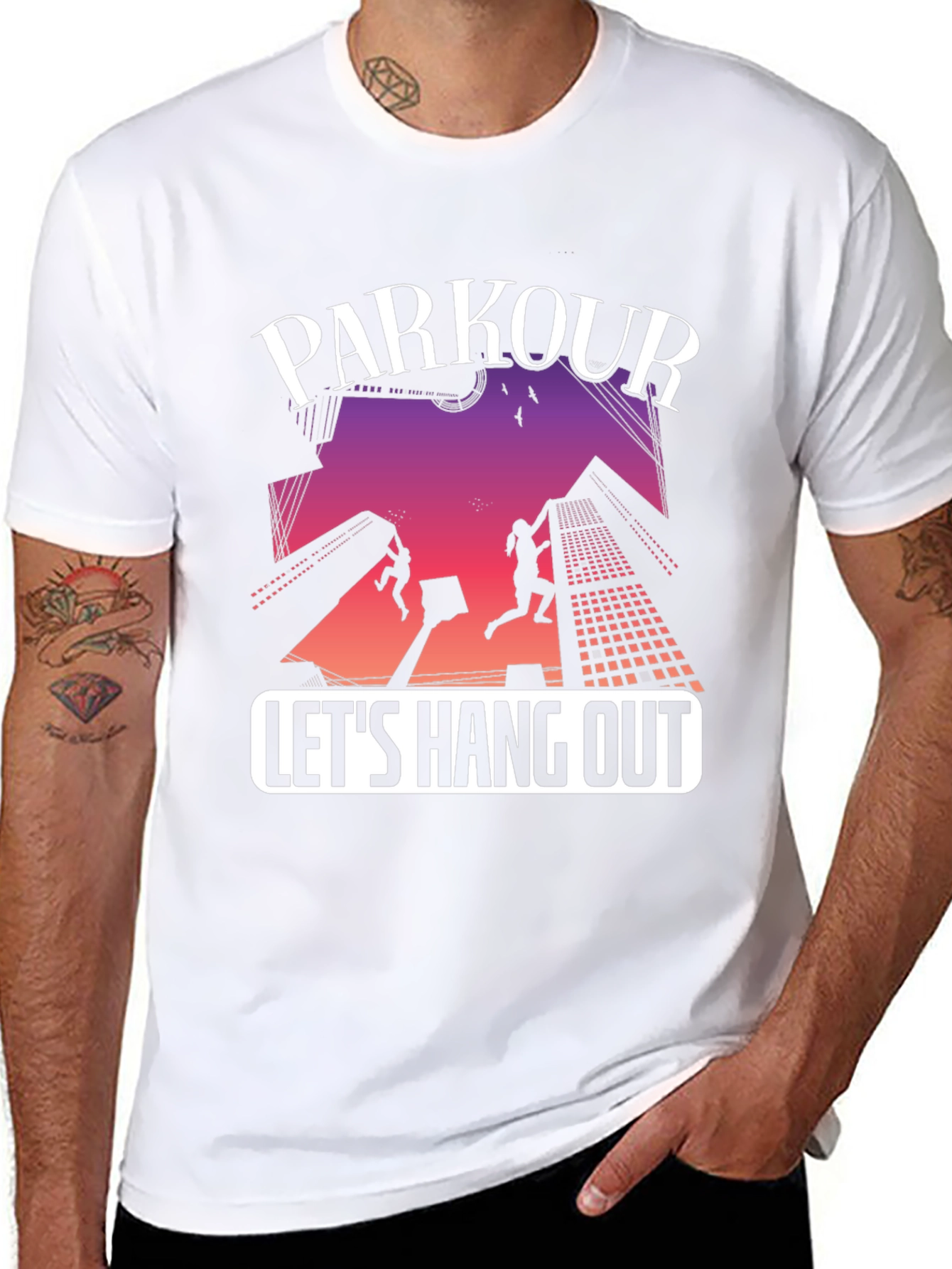 Parkour Lets Hang Out Black Graphic Tee