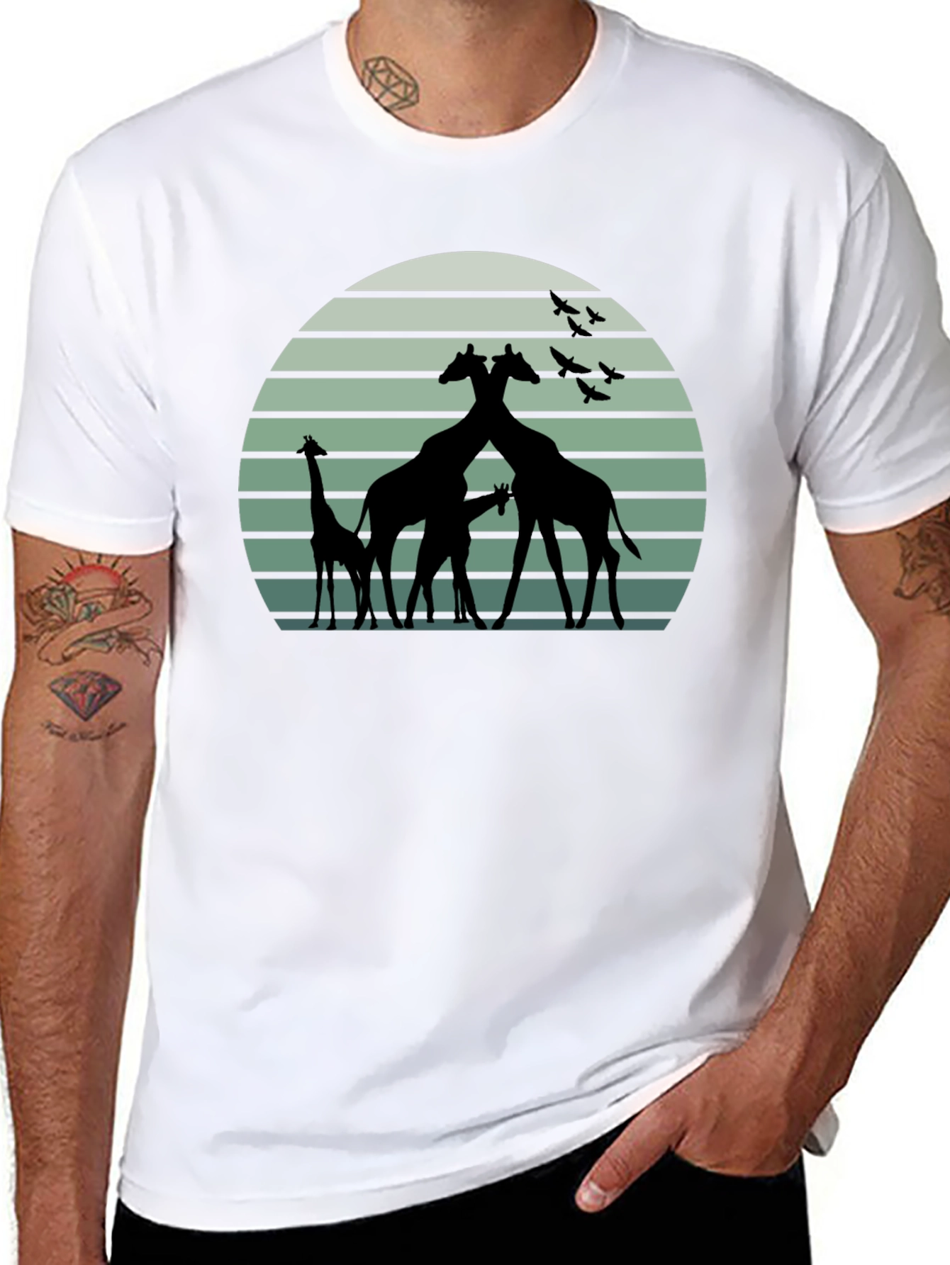 Giraffe Sunset Graphic T-Shirt - Unique Design
