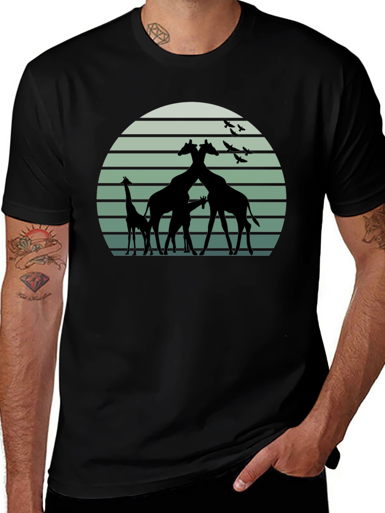 Giraffe Sunset Graphic T-Shirt - Unique Design