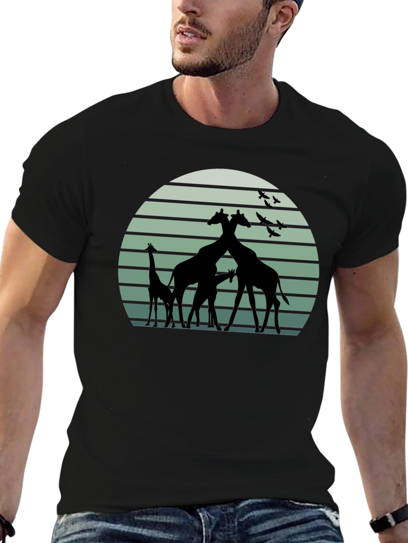 Giraffe Sunset Graphic T-Shirt - Unique Design
