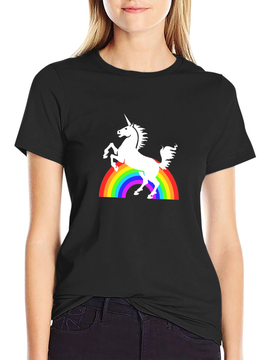 Unicorn Rainbow Graphic Tee - Black Cotton T-Shirt