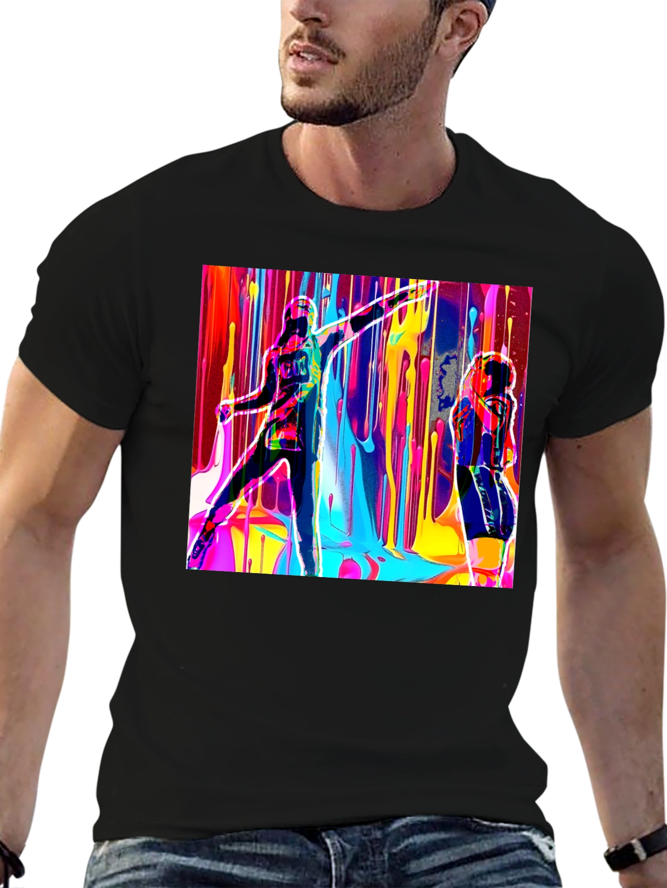 Abstract Art Drip Design Black T-Shirt