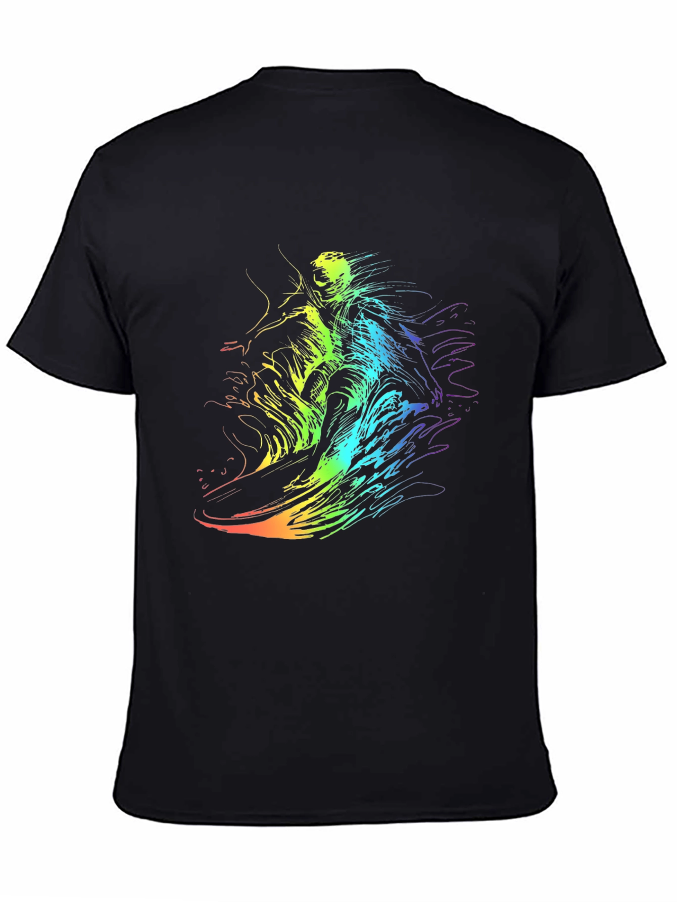 Rainbow Surf Tee - Unique Graphic Print Black T-Shirt