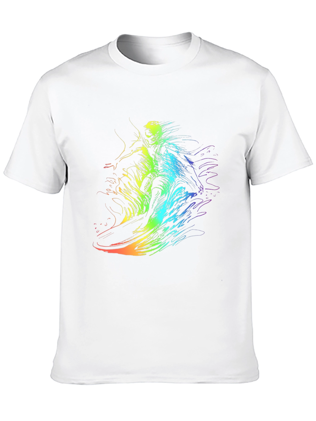Rainbow Surf Tee - Unique Graphic Print Black T-Shirt