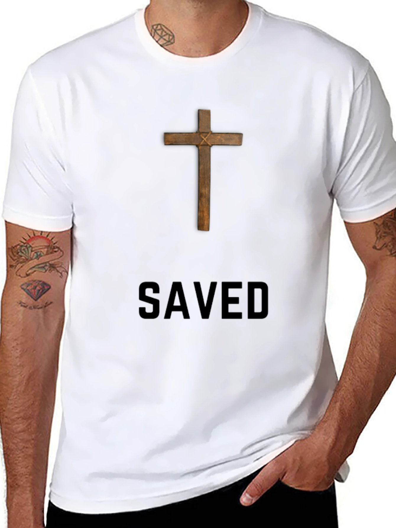Saved Cross Graphic Tee - Religious T-Shirt