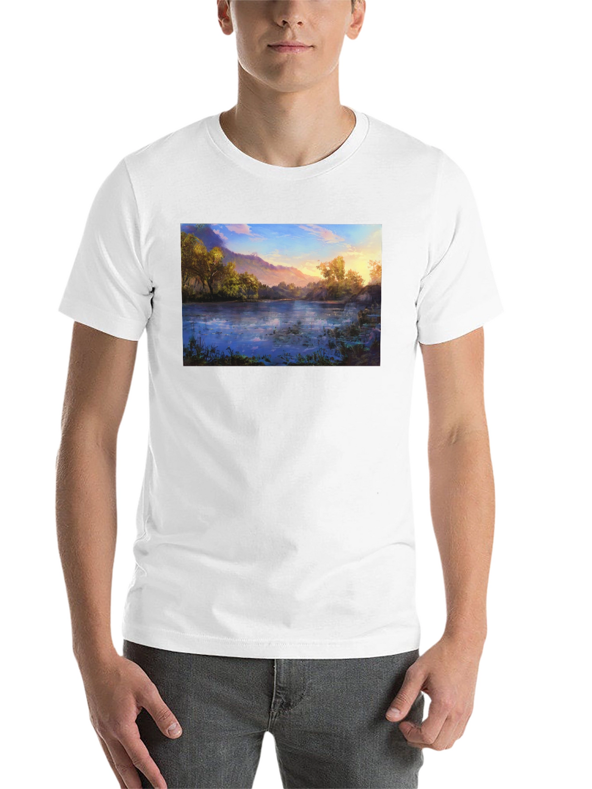 Nature Lake Print Black T-Shirt