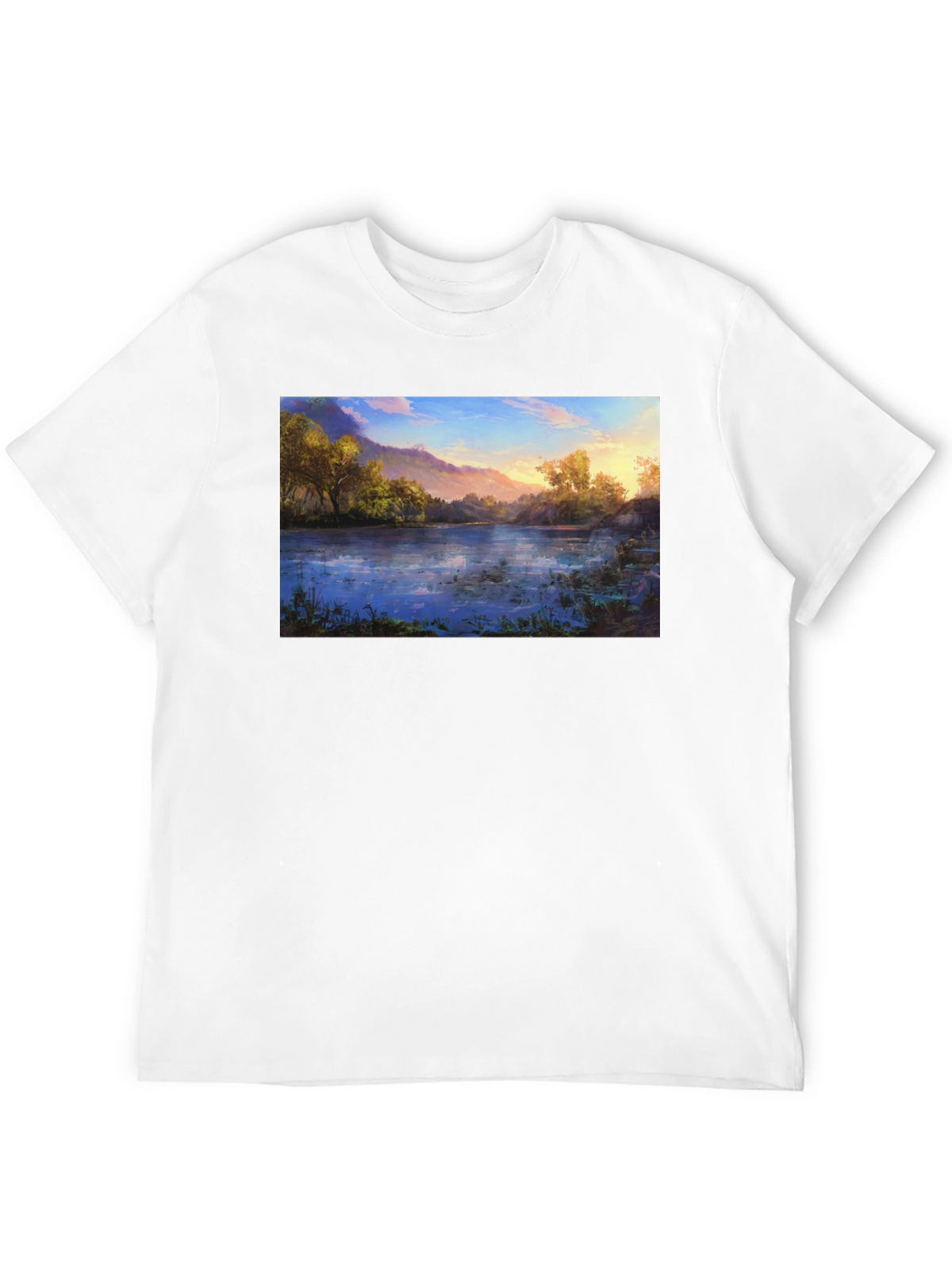 Nature Lake Print Black T-Shirt