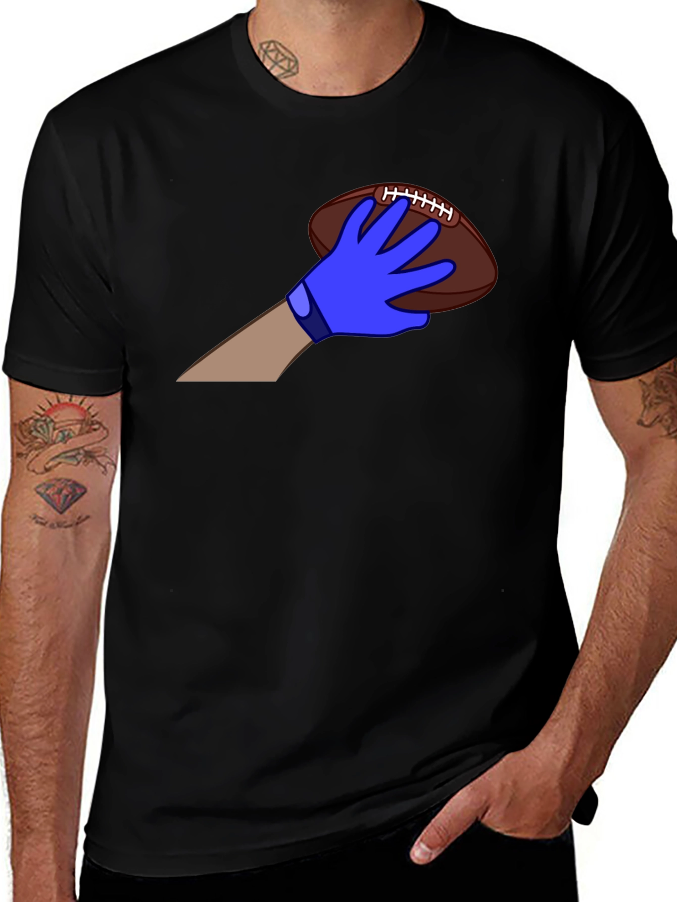 Football Fan T-Shirt - Blue Glove Catch