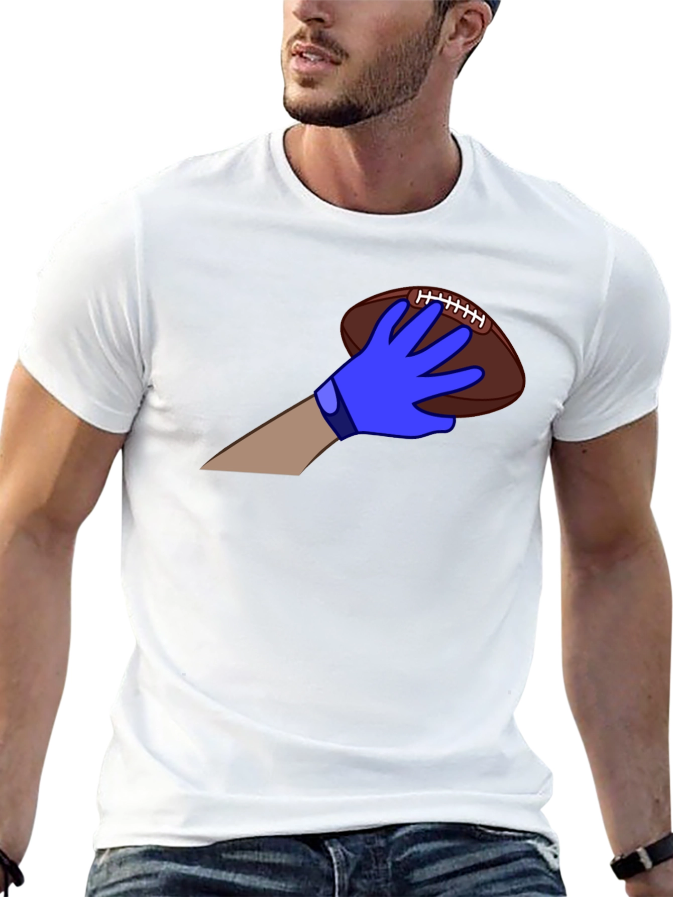 Football Fan T-Shirt - Blue Glove Catch