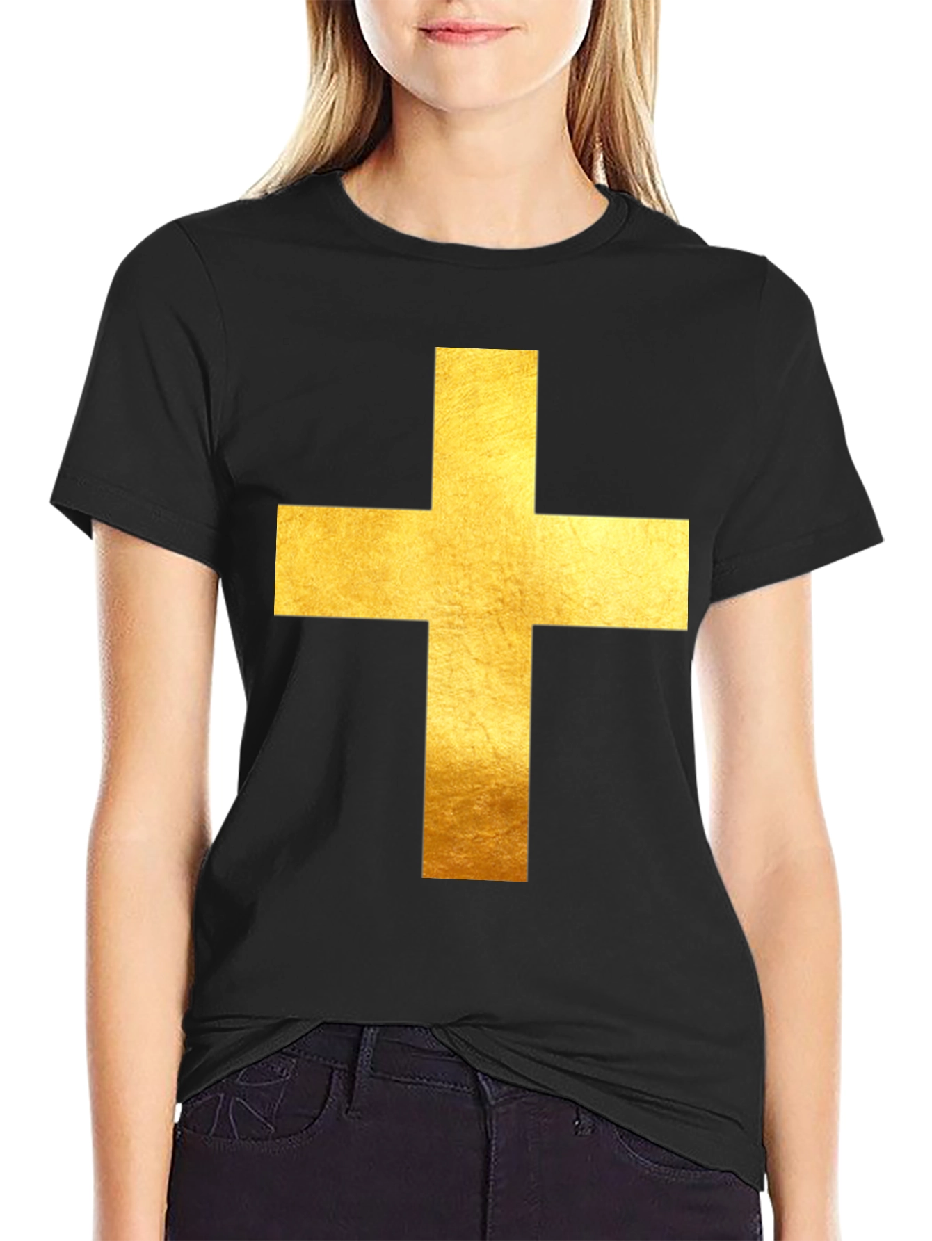 Gold Cross Graphic Black T-Shirt