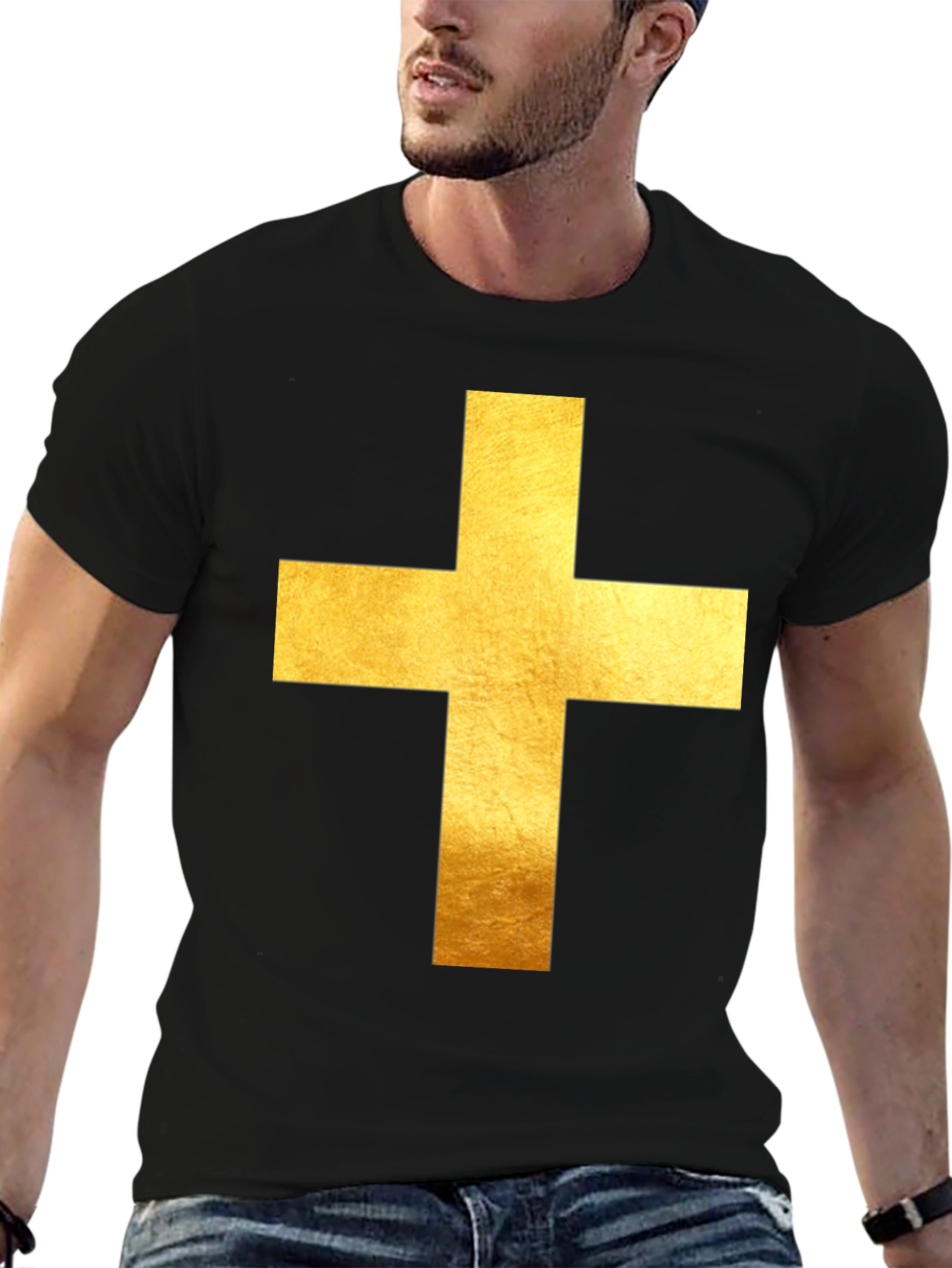 Gold Cross Graphic Black T-Shirt