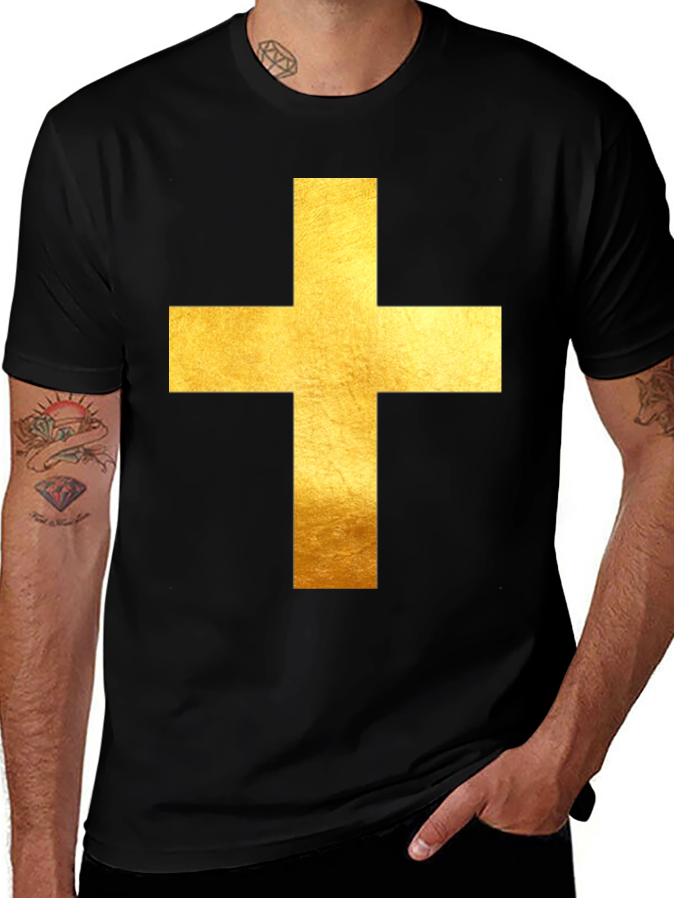 Gold Cross Graphic Black T-Shirt