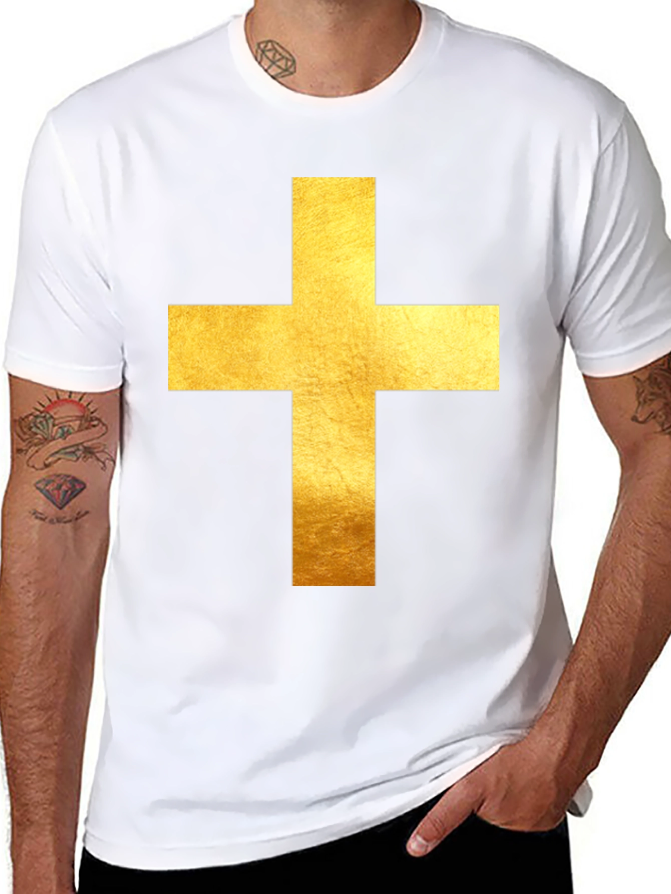 Gold Cross Graphic Black T-Shirt
