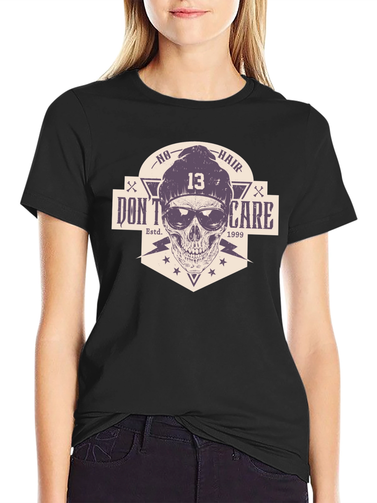 Skull Graphic Tee - No Hair Dont Care T-Shirt