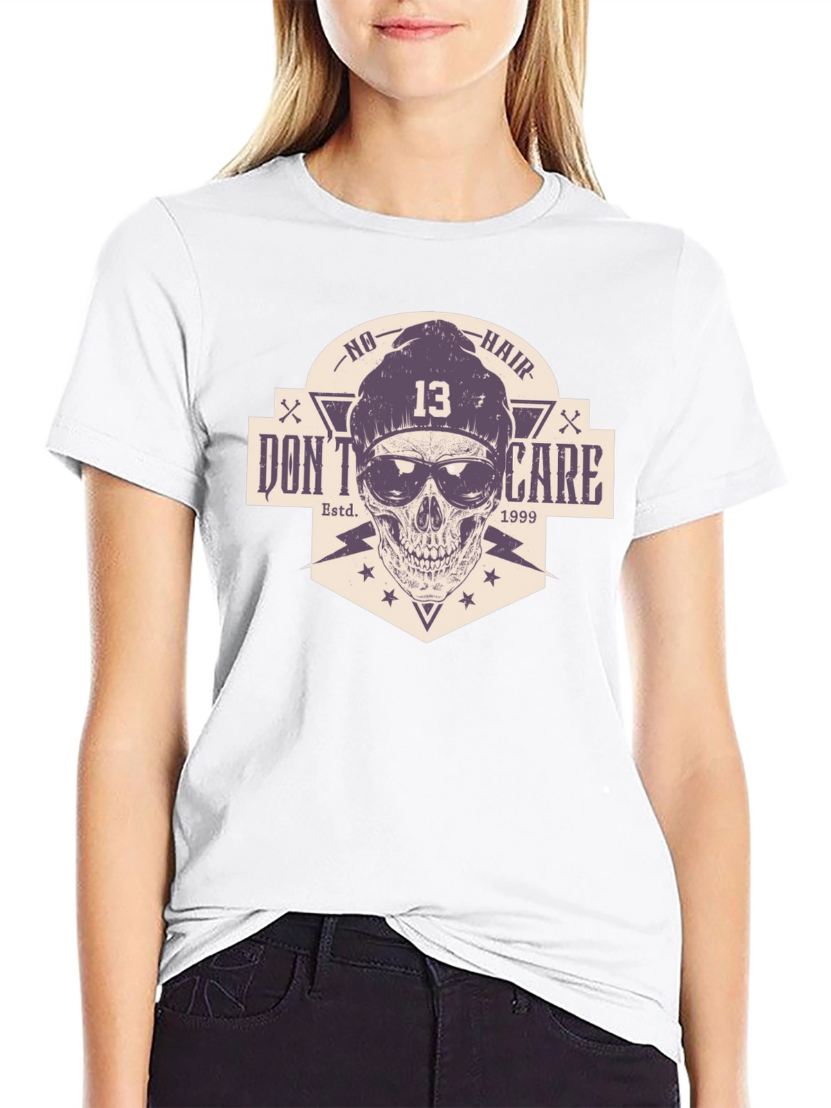 Skull Graphic Tee - No Hair Dont Care T-Shirt
