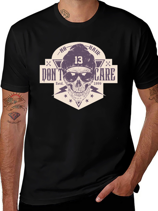 Skull Graphic Tee - No Hair Dont Care T-Shirt