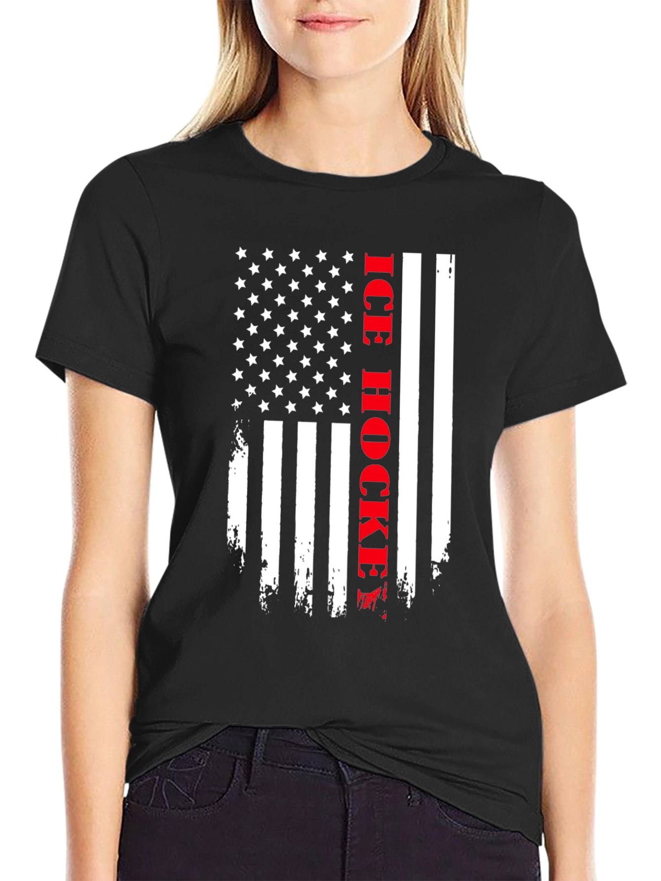 American Flag Ice Hockey T-Shirt