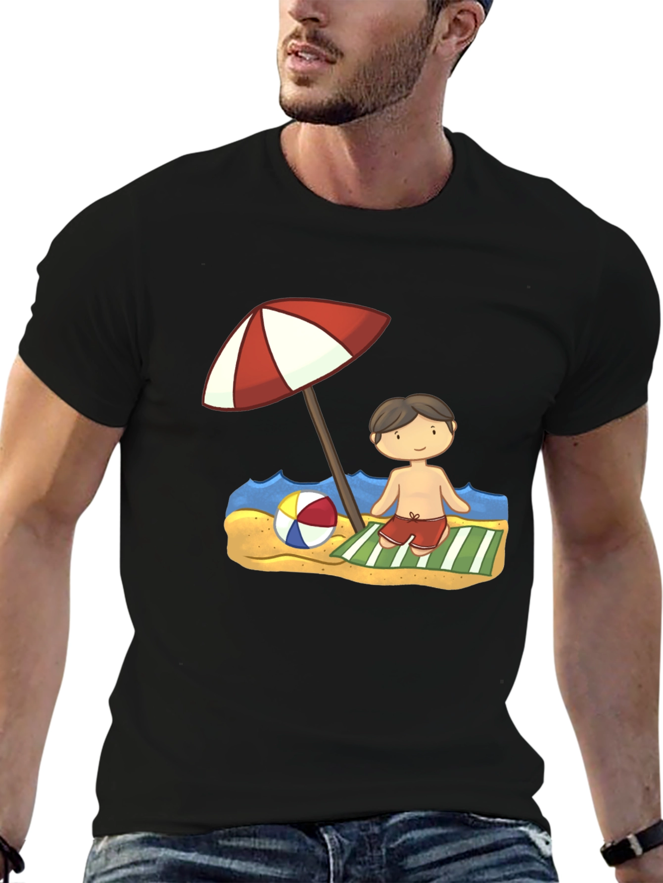 Beach Boy Cartoon Graphic Tee - Black