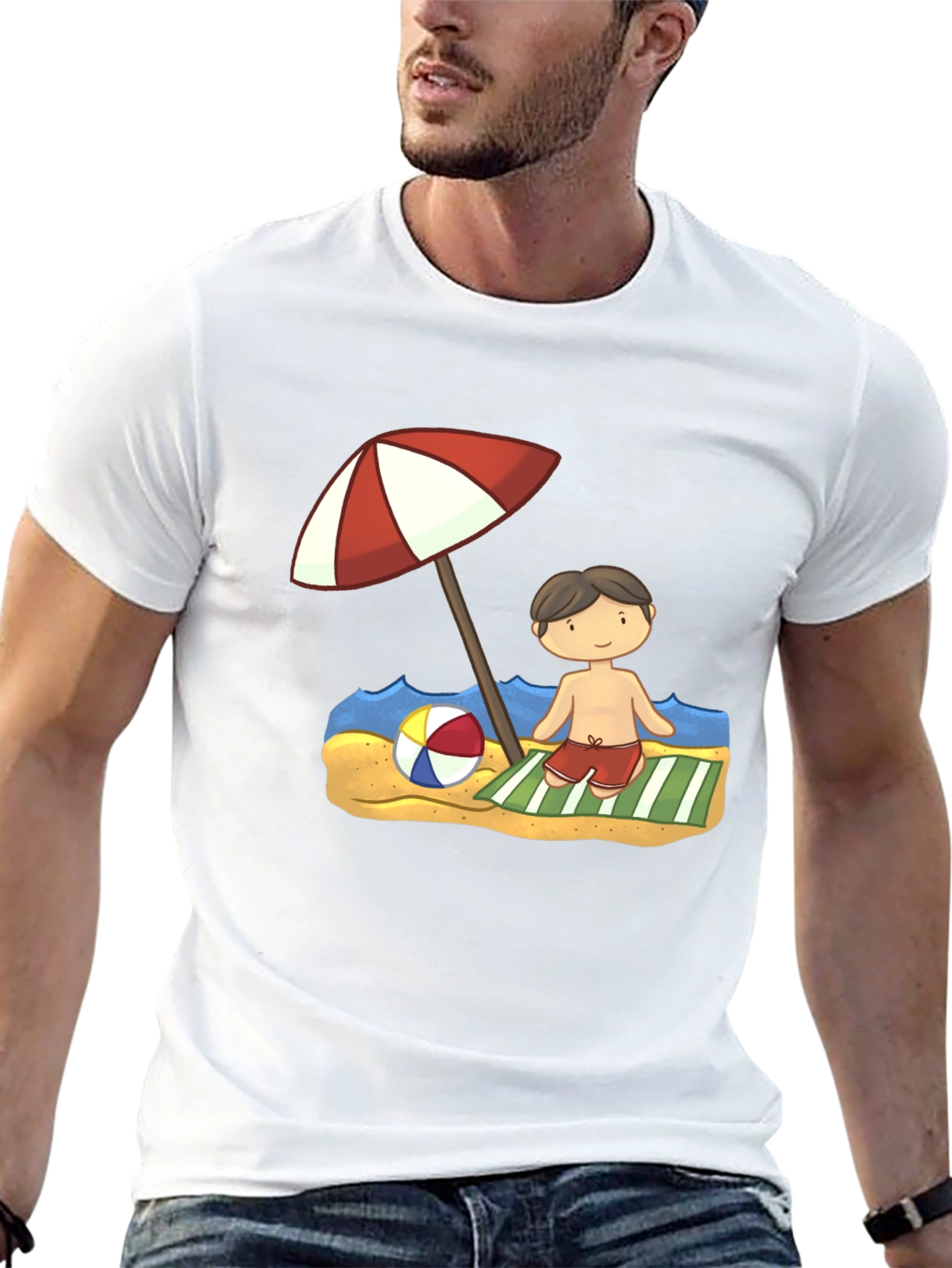 Beach Boy Cartoon Graphic Tee - Black